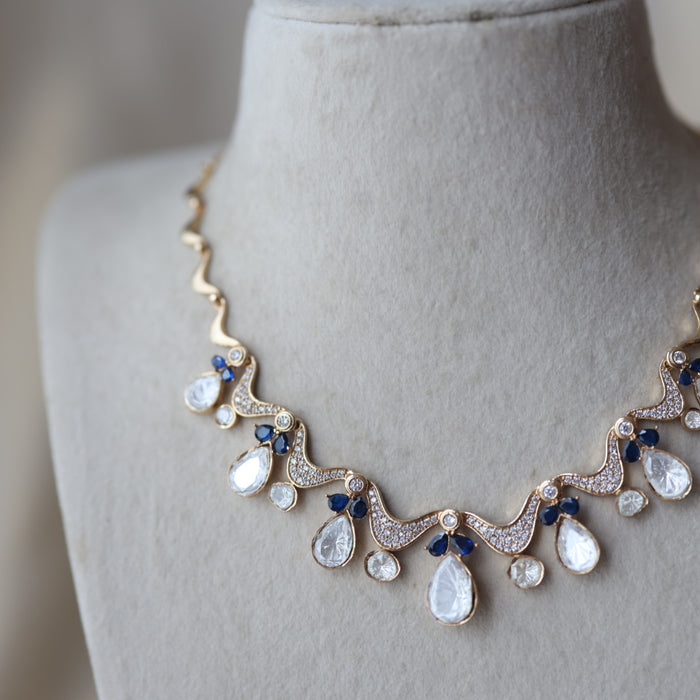Kundan blue stone short necklace with earrings TB176