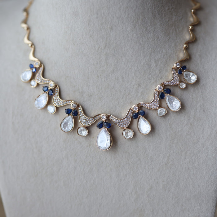 Kundan blue stone short necklace with earrings TB176