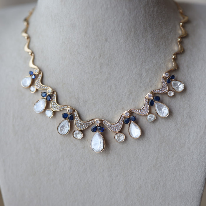 Kundan blue stone short necklace with earrings TB176