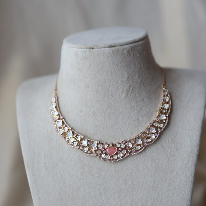 Kundan pink stone short necklace with earrings TP1761