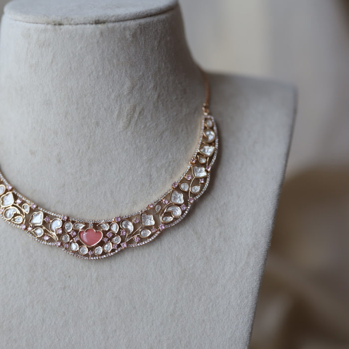 Kundan pink stone short necklace with earrings TP1761
