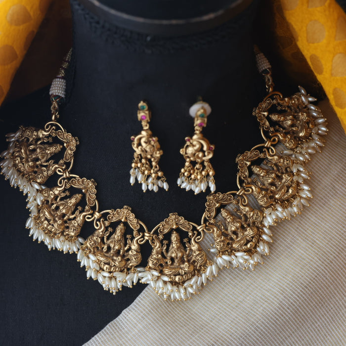 Antique gold long necklace with earrings SS11015