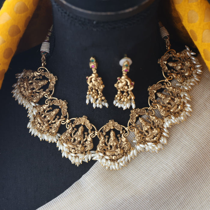 Antique gold long necklace with earrings SS11015