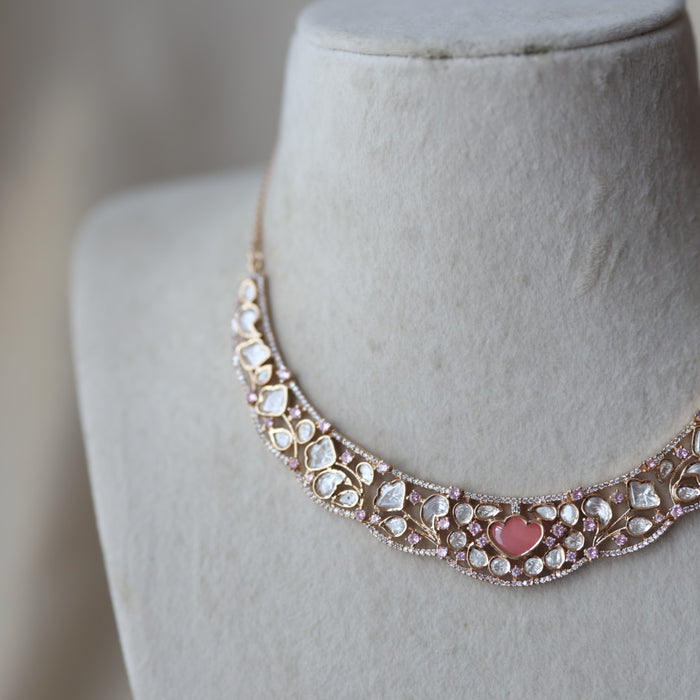 Kundan pink stone short necklace with earrings TP1761