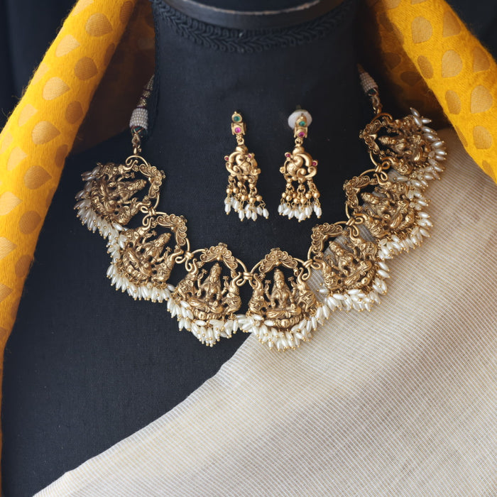 Antique gold long necklace with earrings SS11015