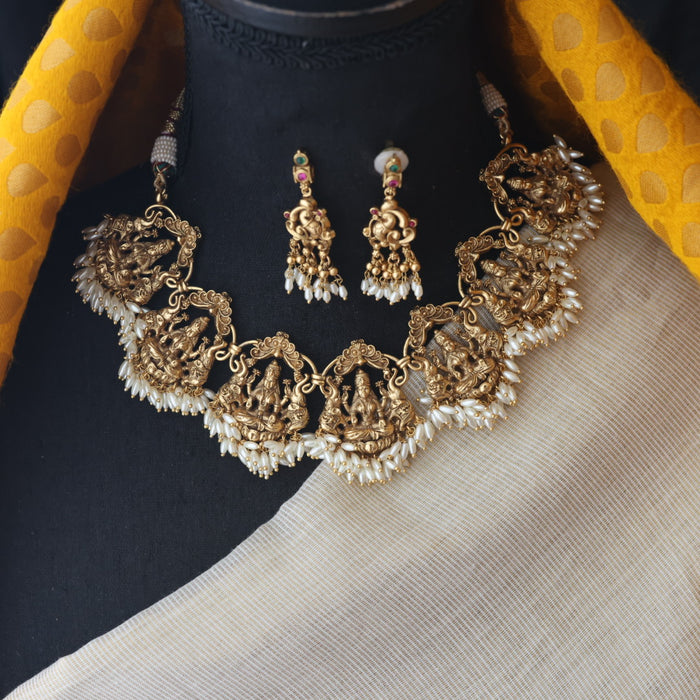 Antique gold long necklace with earrings SS11015