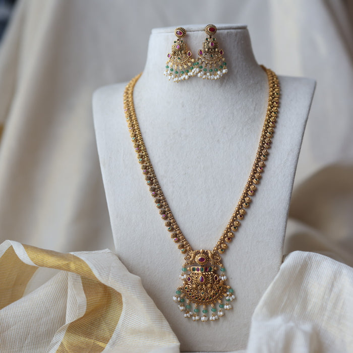 Antique green stone mango long necklace with earrings AG1207