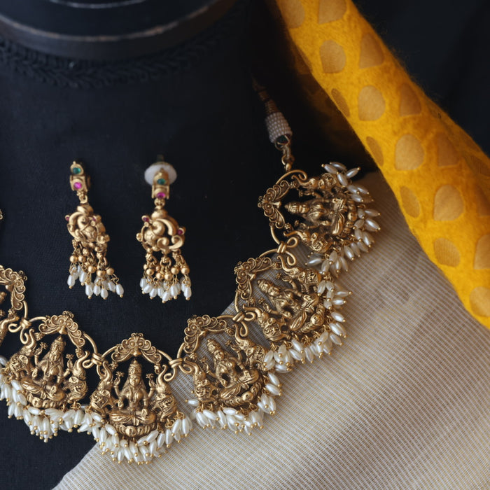 Antique gold long necklace with earrings SS11015
