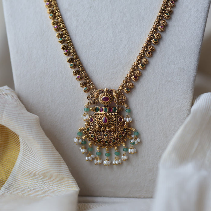 Antique green stone mango long necklace with earrings AG1207