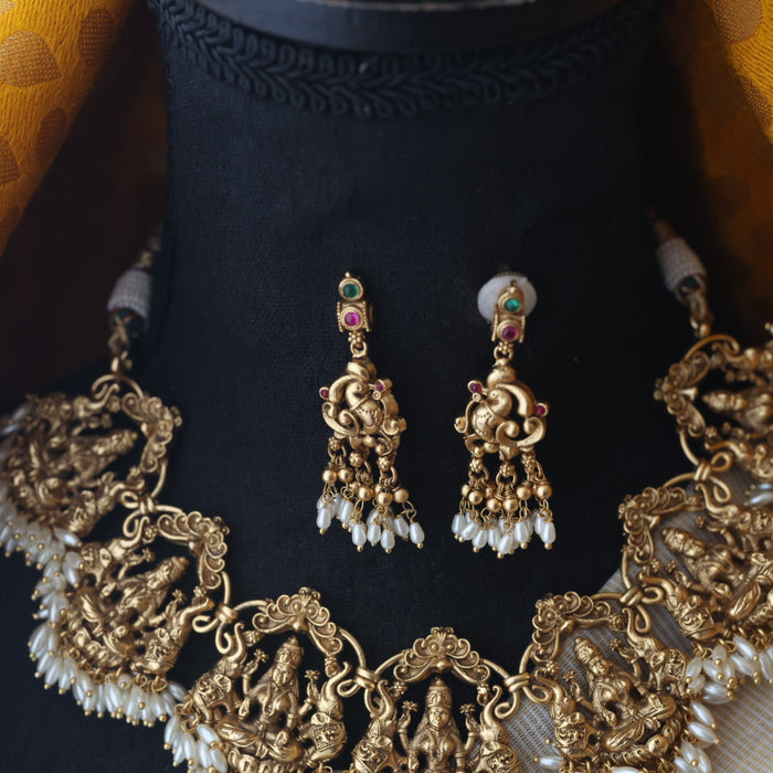Antique gold long necklace with earrings SS11015