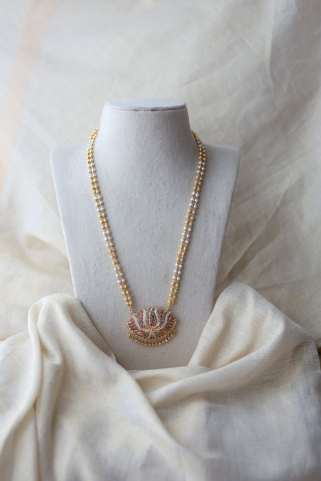 Heritage gold plated multi stone padakam long necklace H7891