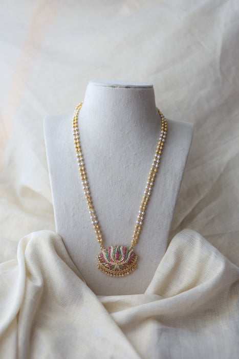 Heritage gold plated multi stone padakam long necklace H7891