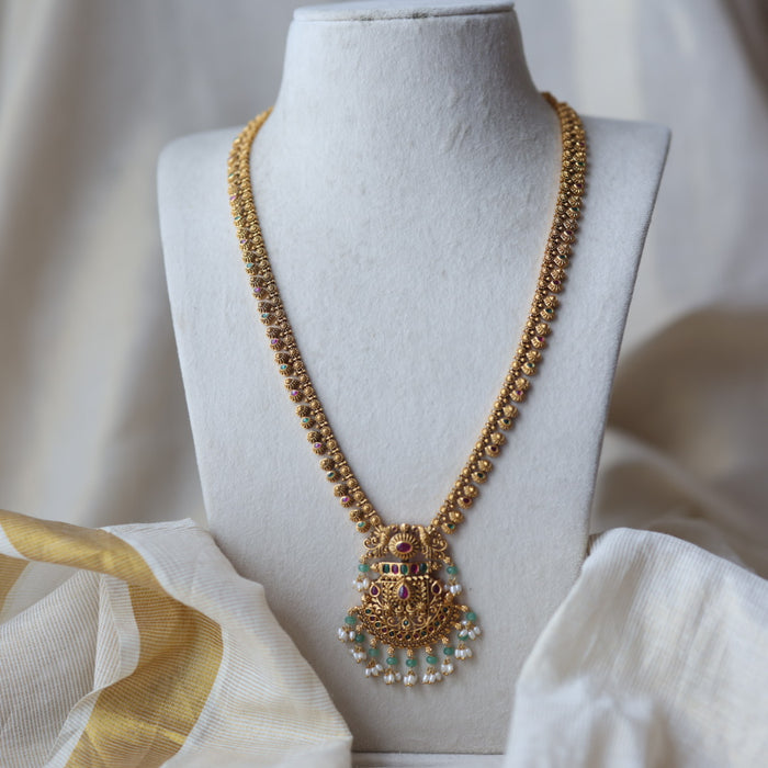 Antique green stone mango long necklace with earrings AG1207