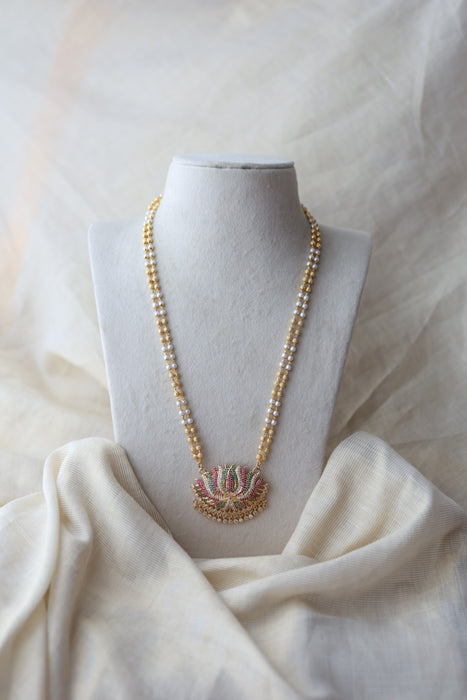 Heritage gold plated multi stone padakam long necklace H7891