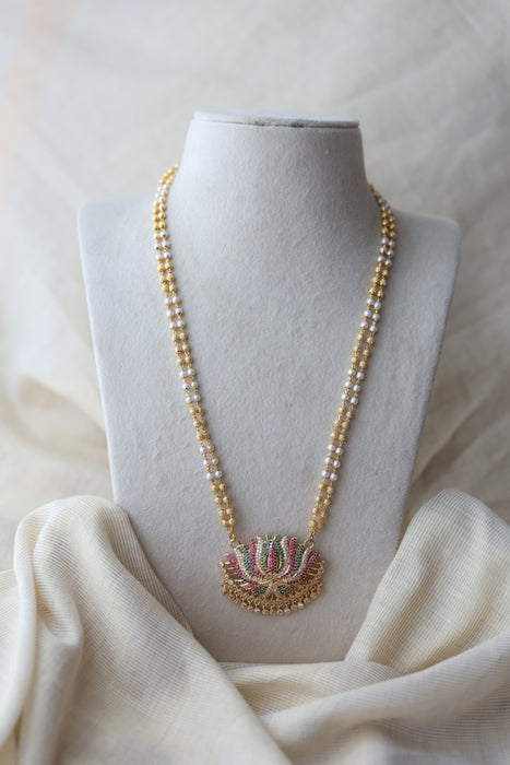 Heritage gold plated multi stone padakam long necklace H7891