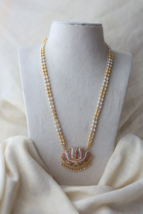 Heritage gold plated multi stone padakam long necklace H7891