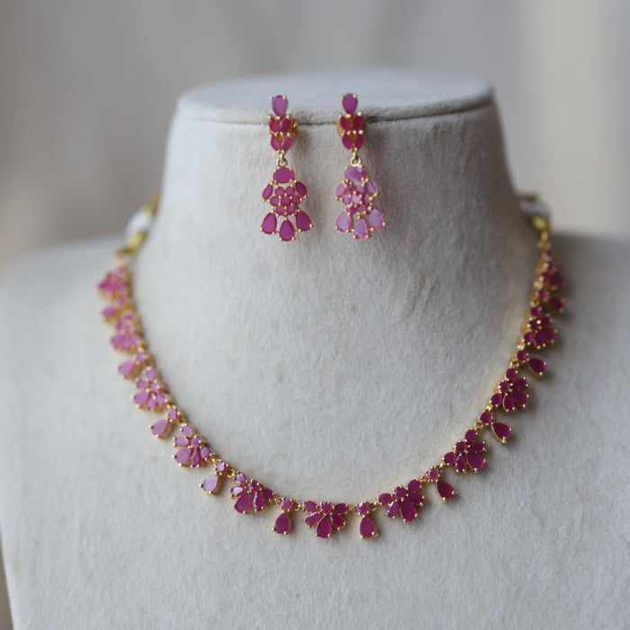 Heritage gold plated ruby short necklace with earrings RUB221
