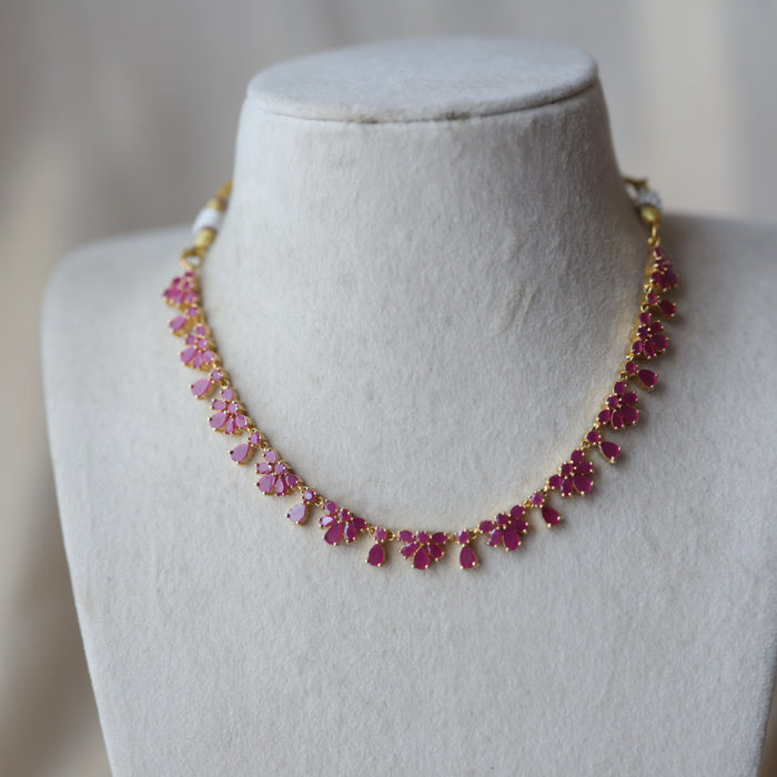 Heritage gold plated ruby short necklace with earrings RUB221