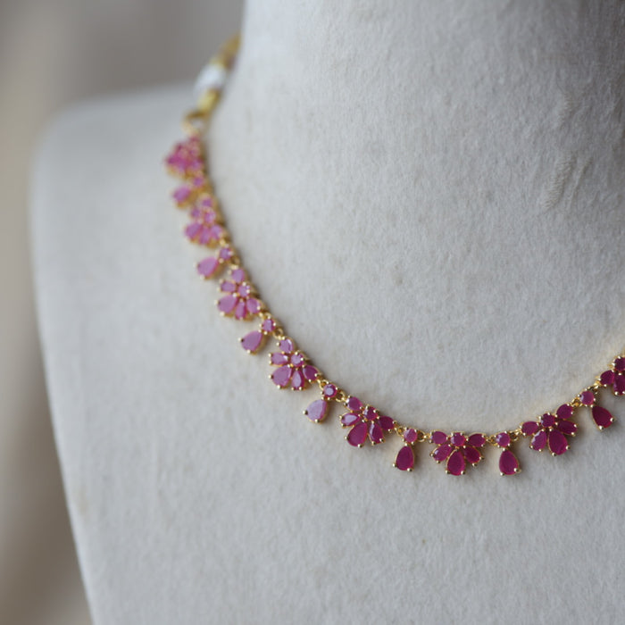 Heritage gold plated ruby short necklace with earrings RUB221