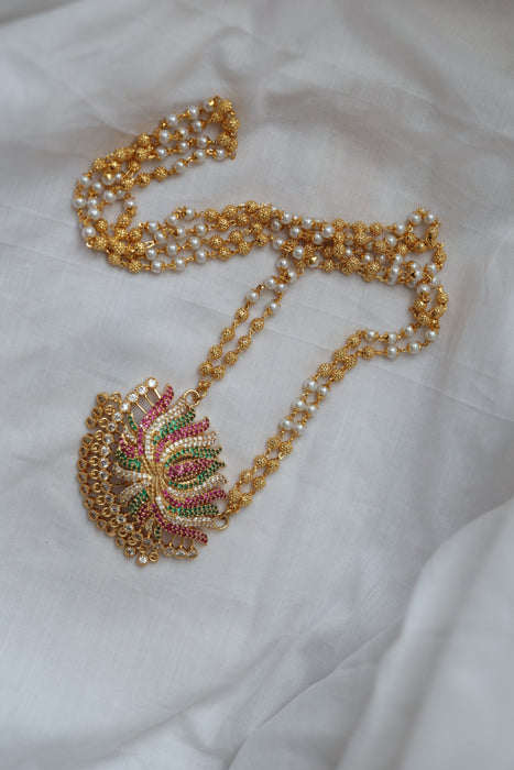 Heritage gold plated multi stone padakam long necklace H7891