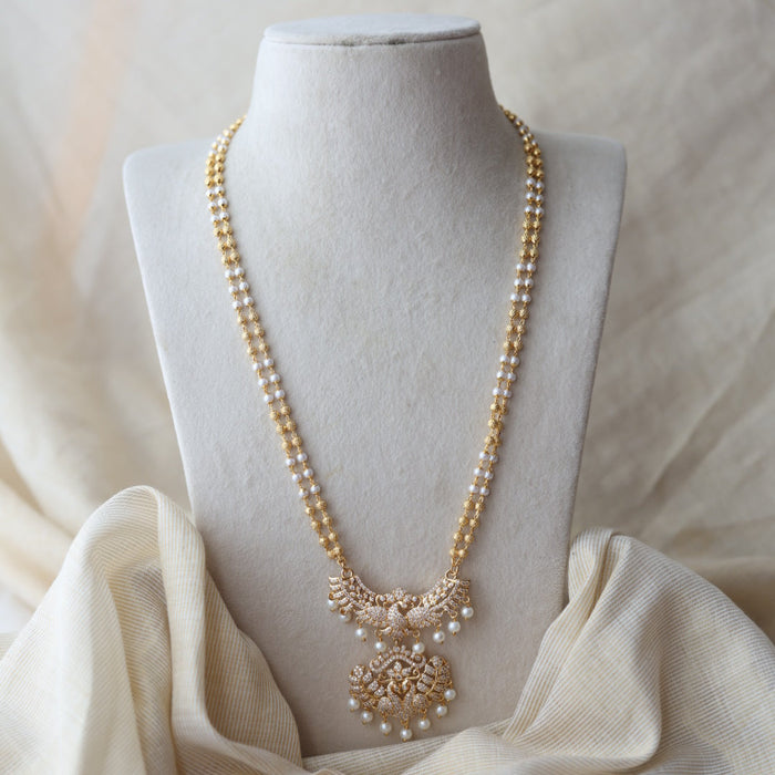 Heritage gold plated white stone padakam long necklace HP7934