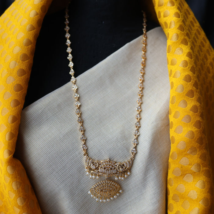 Heritage gold plated white stone long padakam necklace HP353