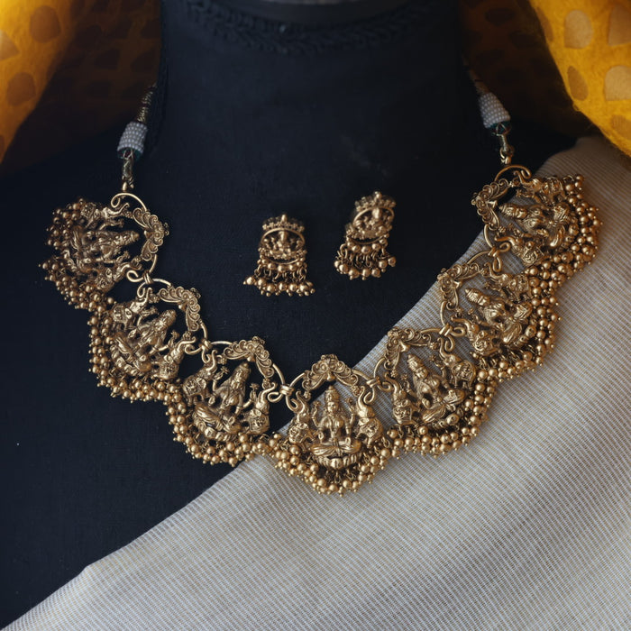 Antique temple gold short necklace and earring SS11001