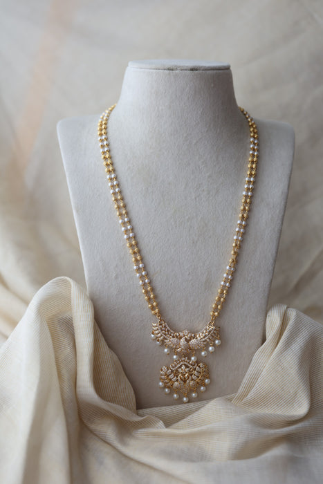 Heritage gold plated white stone padakam long necklace HP7934