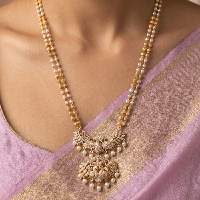 Heritage gold plated white stone padakam long necklace HP7934