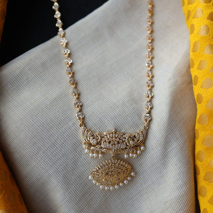 Heritage gold plated white stone long padakam necklace HP353