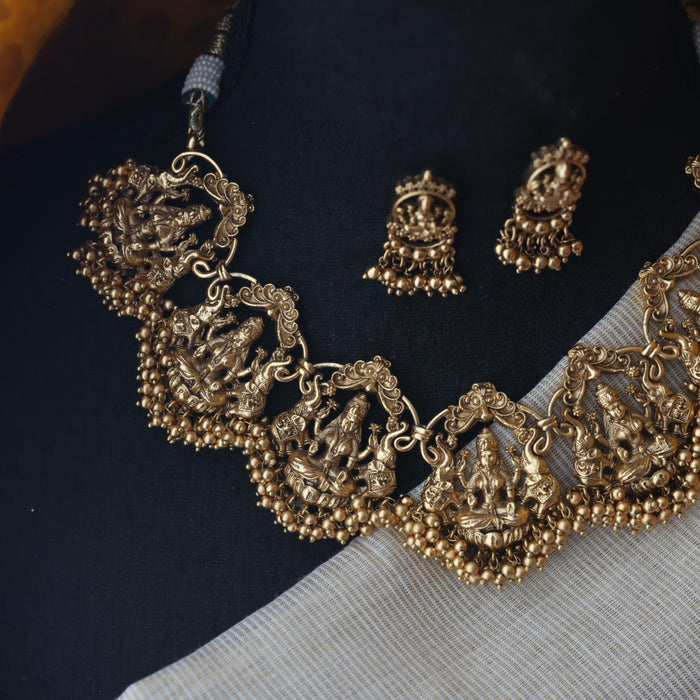 Antique temple gold short necklace and earring SS11001