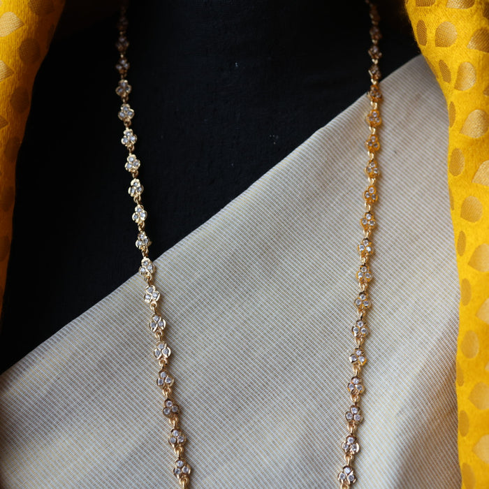 Heritage gold plated white stone long padakam necklace HP353