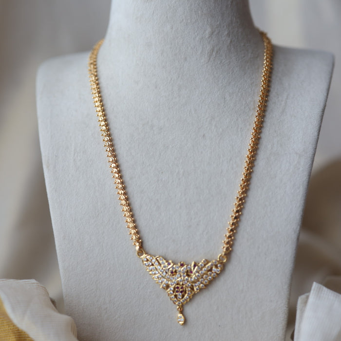 Heritage gold plated white stone padakam short necklace HP927