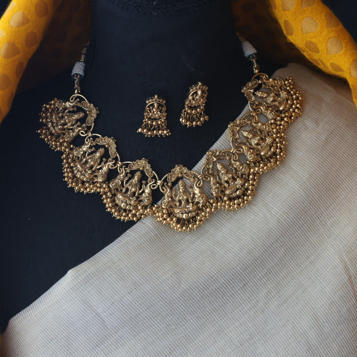 Antique temple gold short necklace and earring SS11001