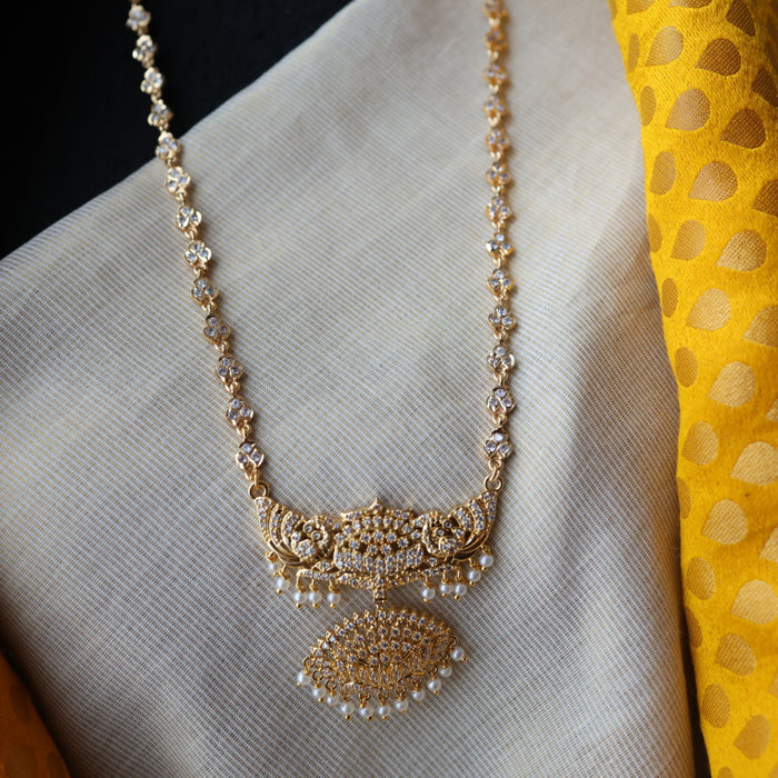 Heritage gold plated white stone long padakam necklace HP353