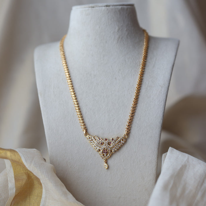 Heritage gold plated white stone padakam short necklace HP927
