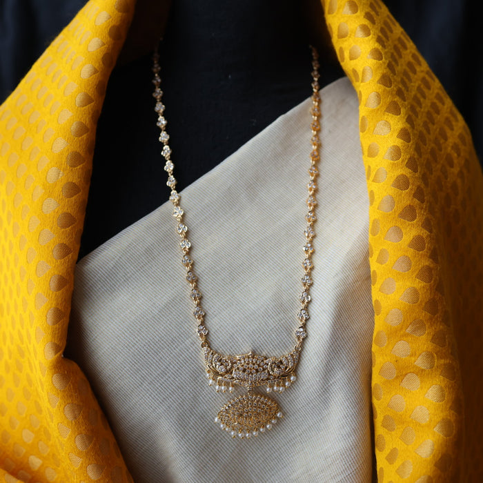 Heritage gold plated white stone long padakam necklace HP353