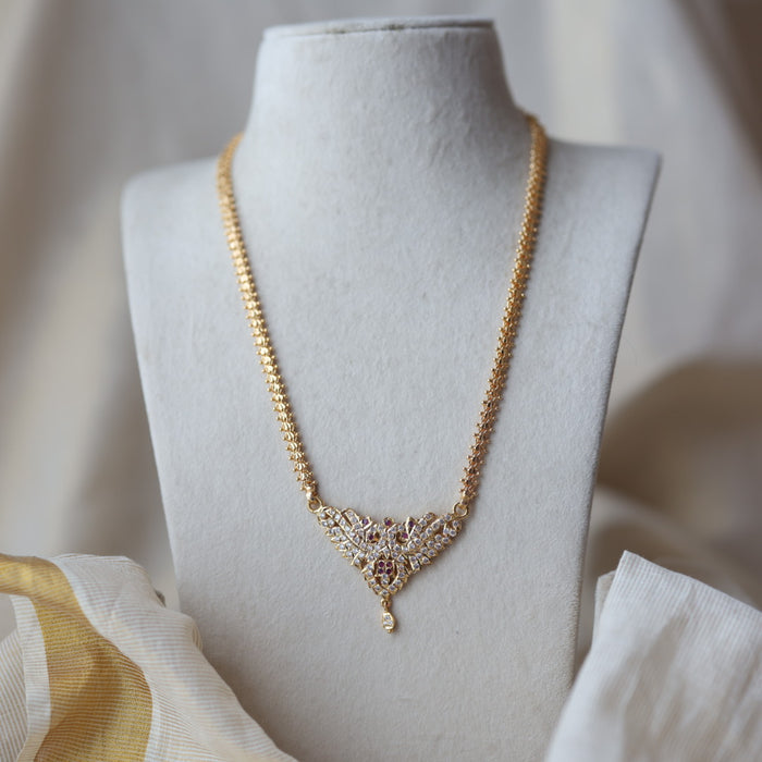 Heritage gold plated white stone padakam short necklace HP927