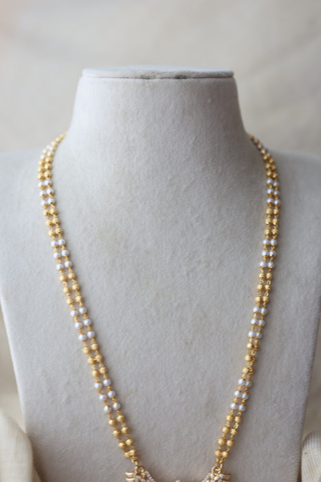 Heritage gold plated white stone padakam long necklace HP7934