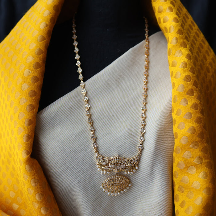 Heritage gold plated white stone long padakam necklace HP353