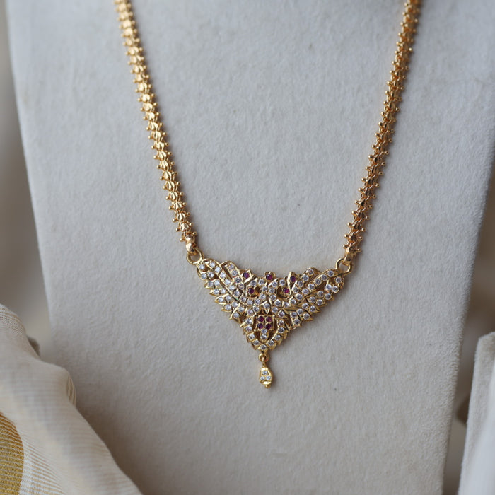 Heritage gold plated white stone padakam short necklace HP927