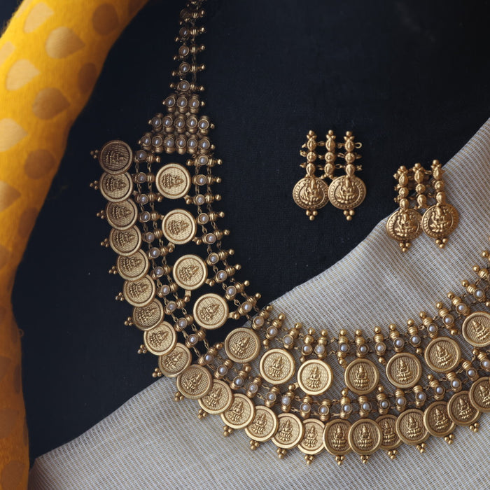 Antique pearl coin short necklace and earrings SS11020