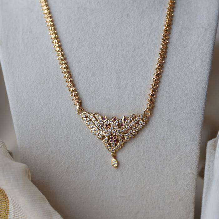 Heritage gold plated white stone padakam short necklace HP927