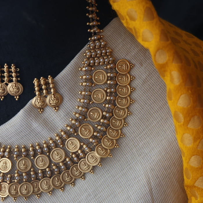 Antique pearl coin short necklace and earrings SS11020