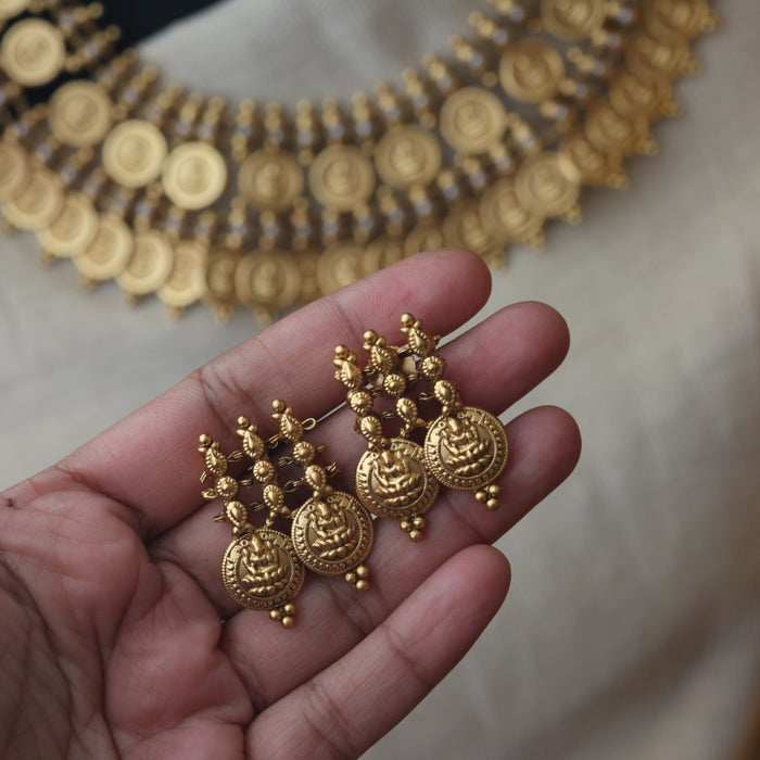 Antique pearl coin short necklace and earrings SS11020