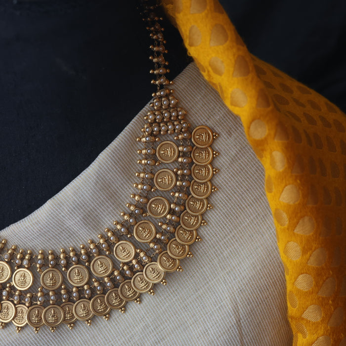 Antique pearl coin short necklace and earrings SS11020