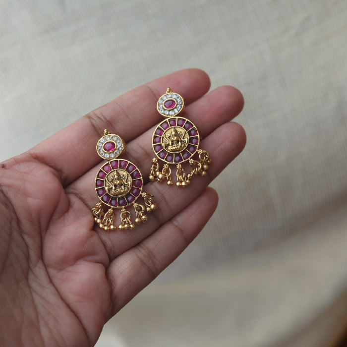 Antique coin ruby short necklace with earrings SS11017