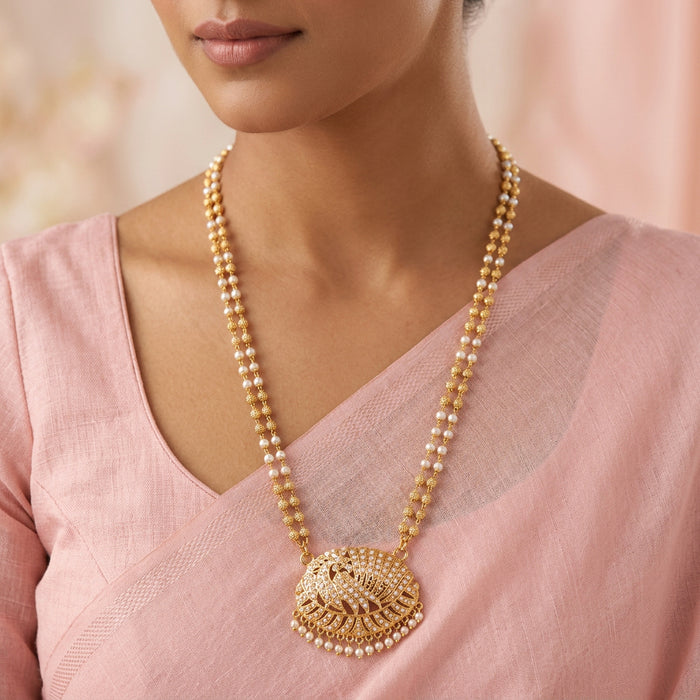 Heritage gold plated white stone padakam long necklace HP8923