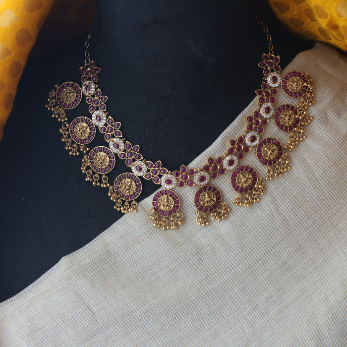 Antique coin ruby short necklace with earrings SS11017