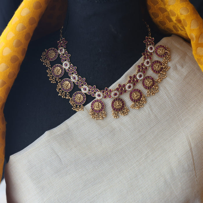 Antique coin ruby short necklace with earrings SS11017
